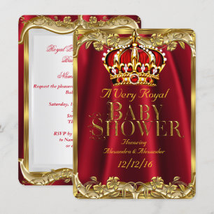 Invitation Couronne royale rouge et or pour Baby Shower