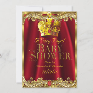 Invitation Couronne royale rouge gemme or pour Baby Shower ne