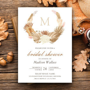Invitation Couronne rustique de la Pampa séchée pour Baby Sho