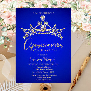 Invitation Couronne Simple et Élégante Bleue pour Quinceañera