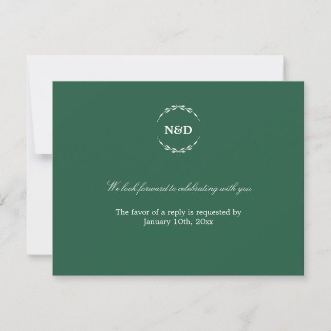 Invitation Couronne simple initiale verte réponse RSVP de mar (Devant)