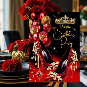 Invitation Couronne Talons Hauts Pailletés Rouges Anniversair