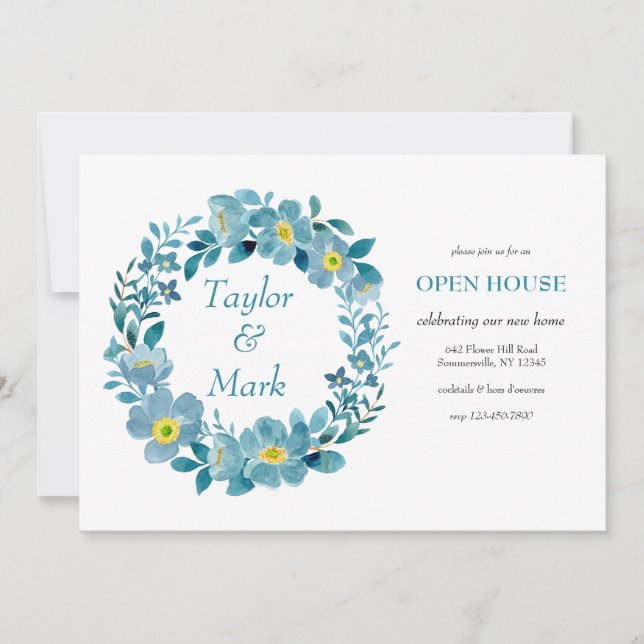 Invitation Couronne turquoise de fleurs (Devant)