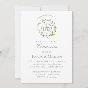 Invitation couronne verte première communion solennelle