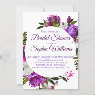 Invitation Couronne violette de pivoines Douche nuptiale