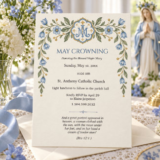 Invitation Couronnement catholique marian floral bleu