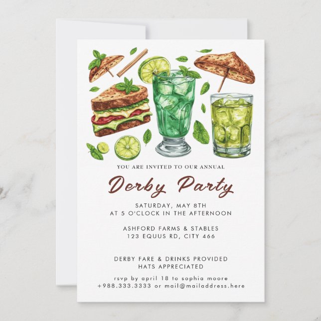 Invitation Course Cheval de Mint Julep Derby Day Party (Devant)