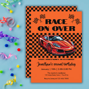 Invitation Course dans une voiture de sport rouge moderne tou