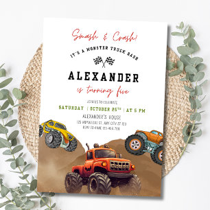 Invitation Course de Camion d'Anniversaire Smash de Camion Mo