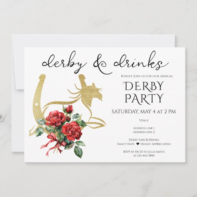 Invitation Course de chevaux moderne Derby et soirée cocktail (Devant)