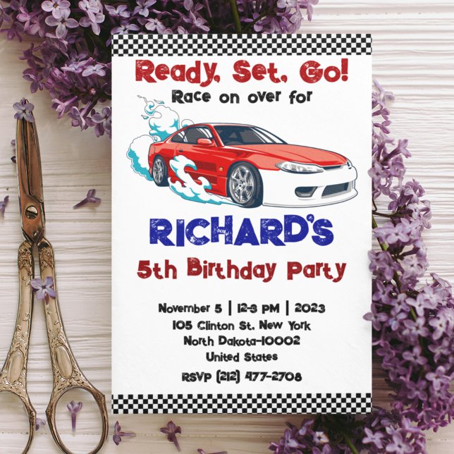 Invitation Course de voiture course de l'anniversaire de l'en (Créateur téléchargé)