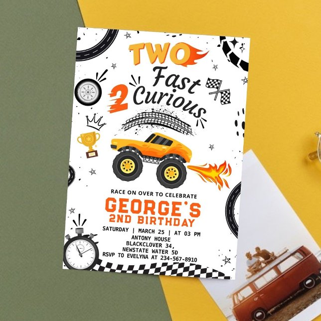 Invitation Course de voiture deux rapide deux Curieux anniver (Race Car Two Fast  Invitation Party Editable Invitation)