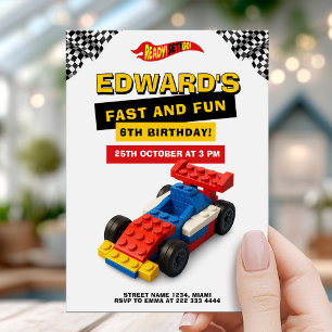 Invitation Course de voiture en briques pour l'anniversaire d