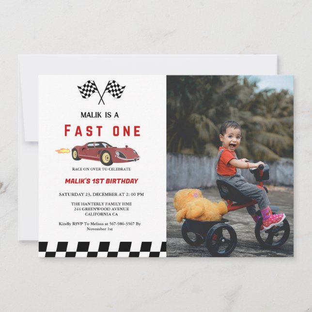 Invitation Course de voiture Fast One Boy Premier anniversair (Devant)