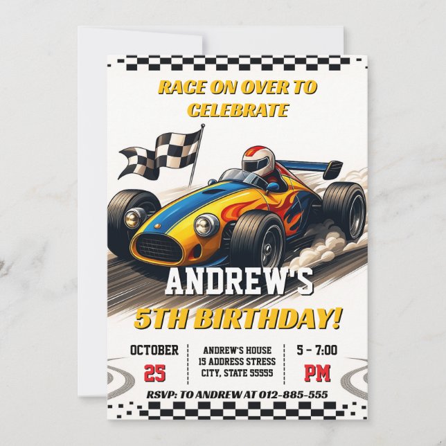 Invitation Course personnelle anniversaire de sport automobil (Devant)