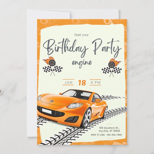Invitation Course Pneus de voiture Tracker garçon Anniversair (Devant)