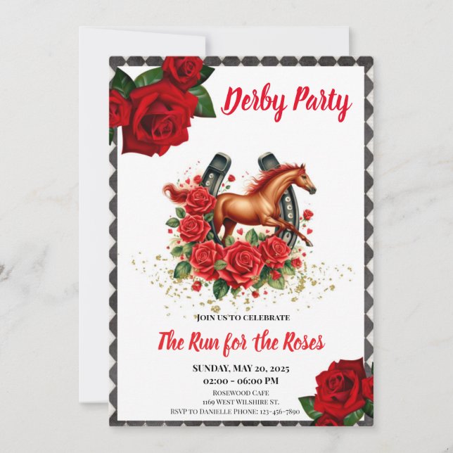 Invitation Course pour la course Rose Horse Derby Party (Devant)