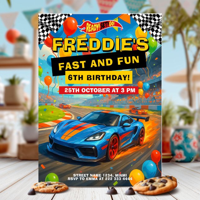 Invitation Course rapide voiture fête d'anniversaire (Créateur téléchargé)