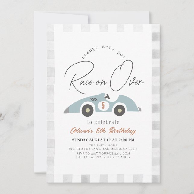 Invitation Course sur Blue Race Car Boy Anniversaire (Devant)