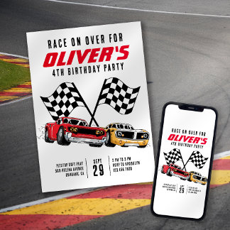 Invitation Course sur plus de voitures fête d'anniversaire