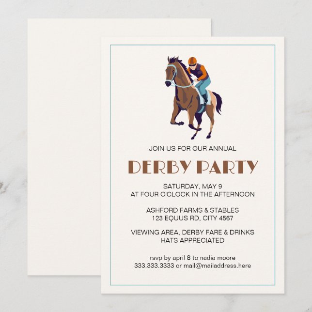 Invitation Course vintage Jockey Derby Party (Devant / Derrière)