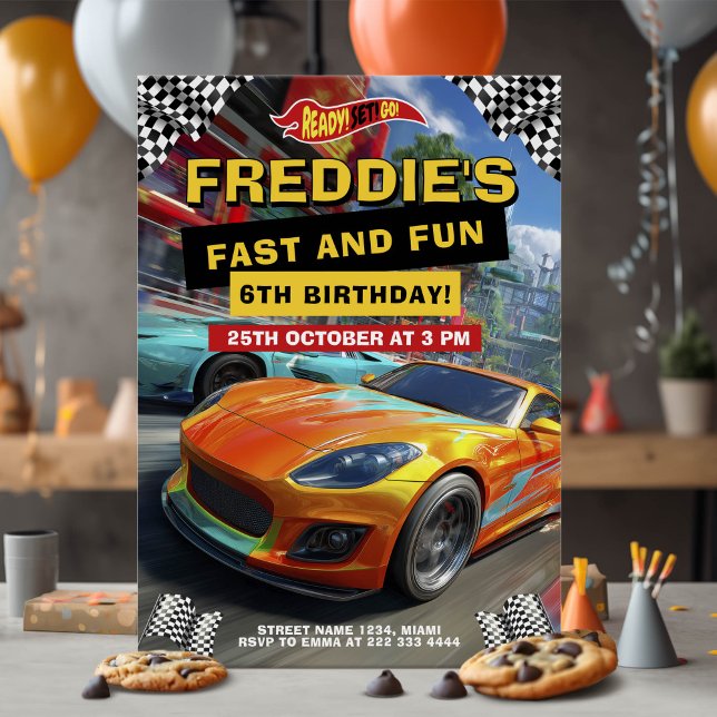Invitation Course voiture chaude fête d'anniversaire (Créateur téléchargé)