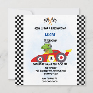 Invitation Course voiture garçon jeu Drôle Dinosaur fête d'an