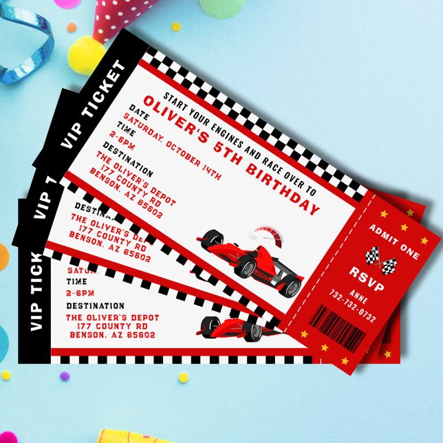 Invitation Course Voiture Racing Garçon Anniversaire Billette (race car birthday ticket invitation for him)