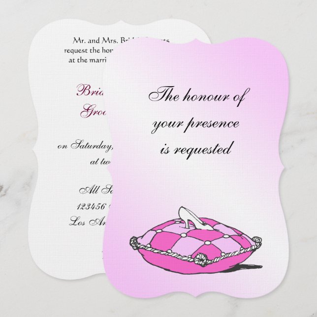 Invitation Coussin rose Cinderella Slipper (Devant / Derrière)