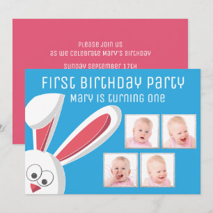 Invitation Coute Bunny Rabbit Collage photo 1er anniversaire