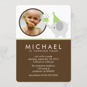 Invitation Coute Eléphant Enfants Photo Anniversaire