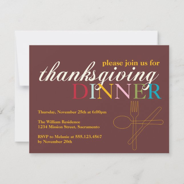Invitation Couteau de fourche de souper de Thanksgiving coule (Devant)