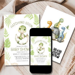 Invitation Coutume Dinosaure Hatching Bientôt QR Code Baby sh