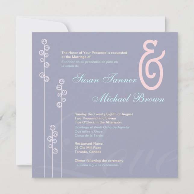 Invitation ::coutume : Hollyhock & Ampersand Mariage bilingue (Devant)