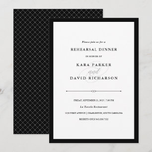 Invitation Couture élégante   Dîner de répétition noir et bla