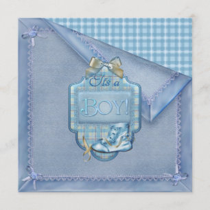 Invitation Couverture Bleue Vintage Bootie Carreaux Bleu Marr