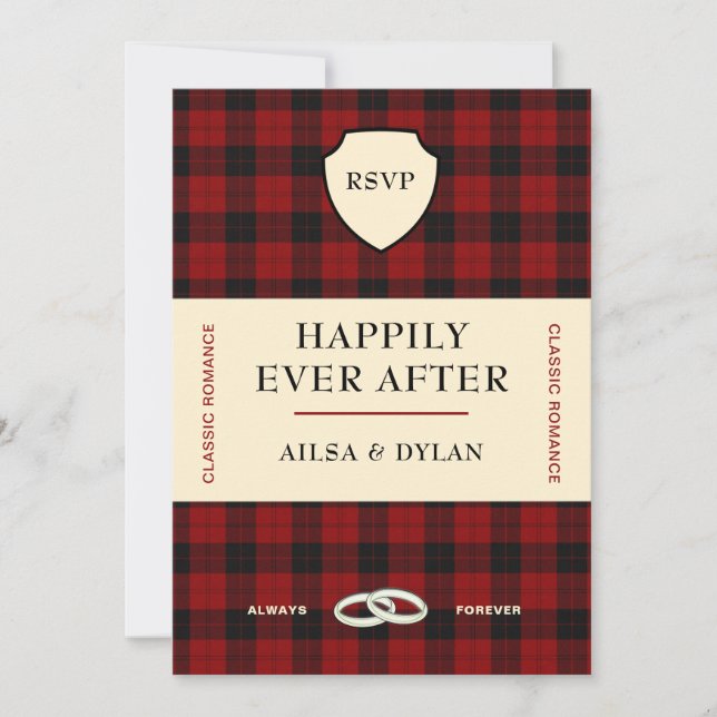 INVITATION COUVERTURE DE LIVRE EN TARTAN ÉCOSSAIS | RSVP DE M (Devant)