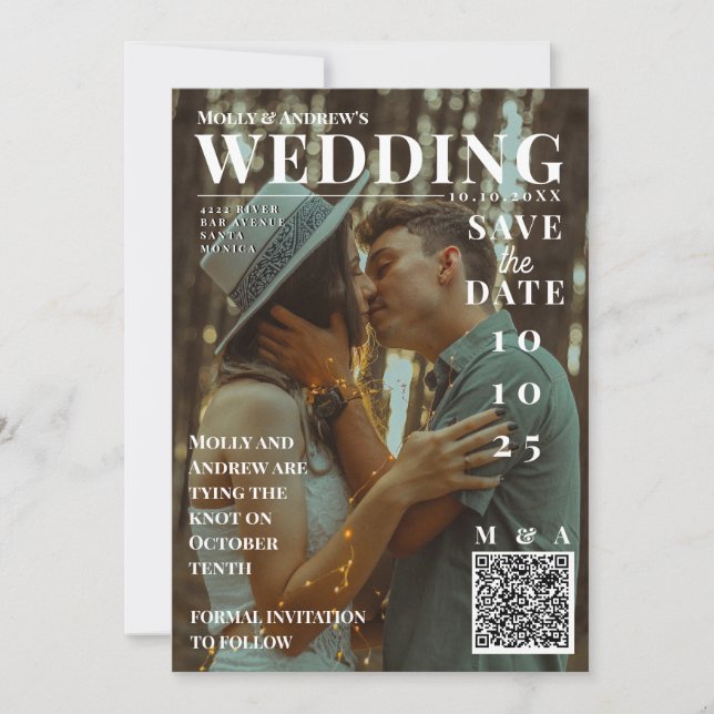 Invitation Couverture de magazine drôle Photo sombre Mariage  (Devant)