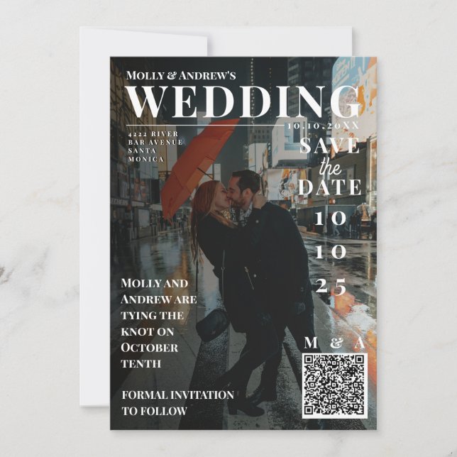 Invitation Couverture de magazine drôle Photo sombre Mariage  (Devant)