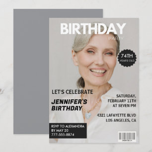Invitation Couverture de magazine élégante pour son 74e anniv