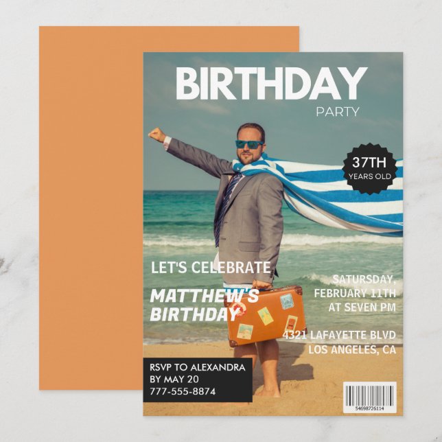 Invitation Couverture de magazine moderne pour lui 37e annive (Devant / Derrière)