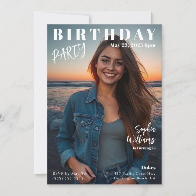 Invitation Couverture de magazine Plage Anniversaire (Devant)