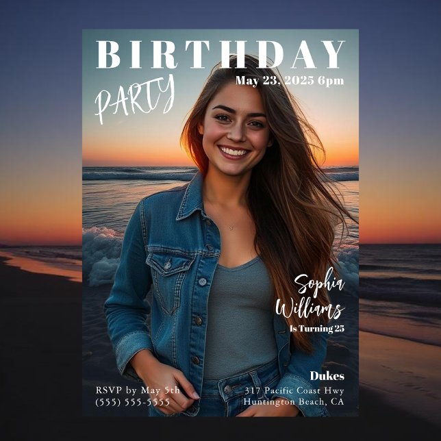 Invitation Couverture de magazine Plage Anniversaire (Magazine Cover Beach Birthday Invitation)