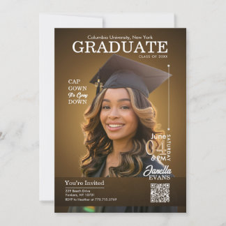 Invitation Couverture de magazine Toile de graduation Robe Or