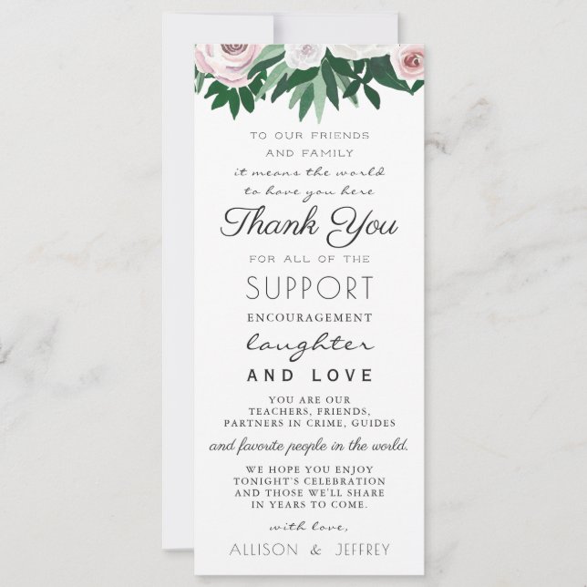 Invitation Couverture de table florale verte aquarelle Merci (Devant)