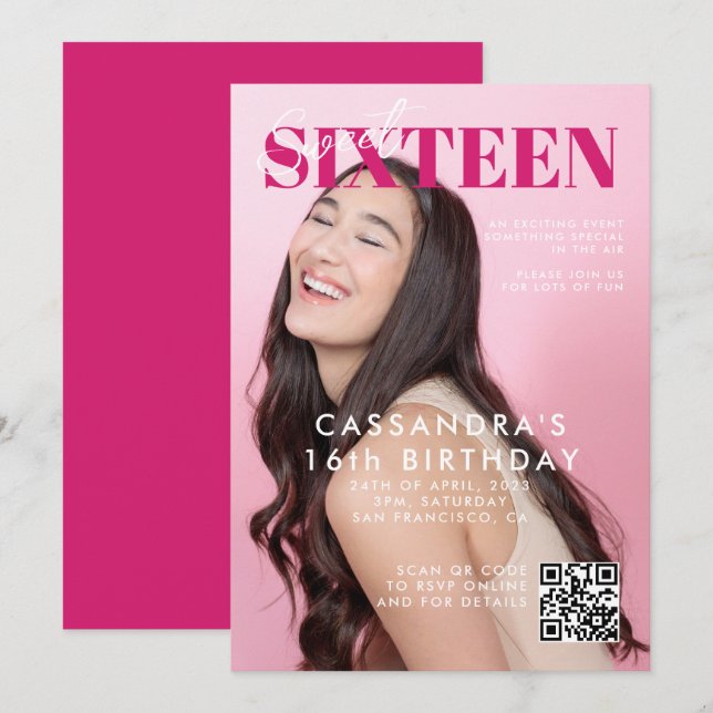 Invitation Couverture du magazine Ado QR Code Sweet sixteen A (Devant / Derrière)