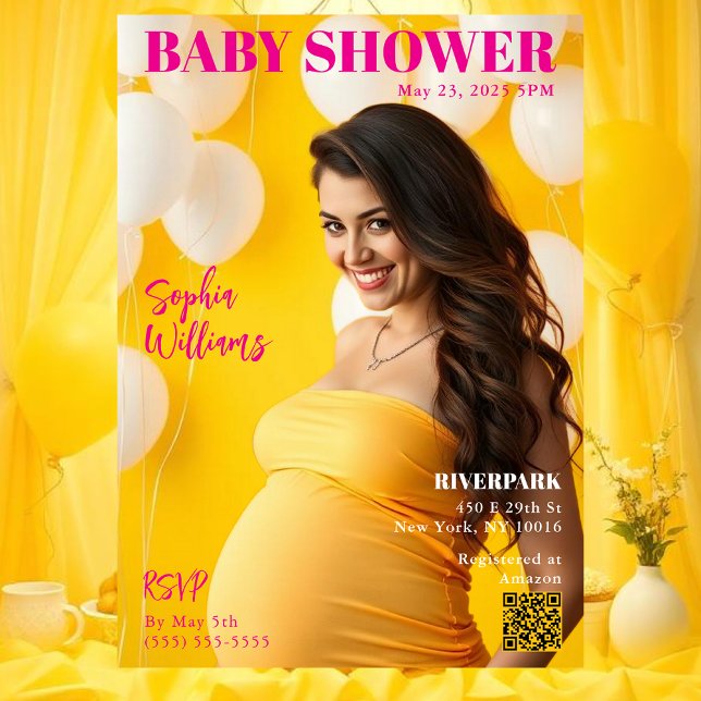 Invitation Couverture du magazine baby shower (Baby Shower Magazine Cover Invitation pink)