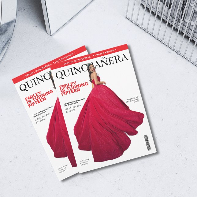 Invitation couverture du magazine en noir et rouge Quinceañer (Créateur téléchargé)