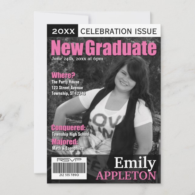Invitation Couverture du magazine Fuchsia Graduation Invitati (Devant)