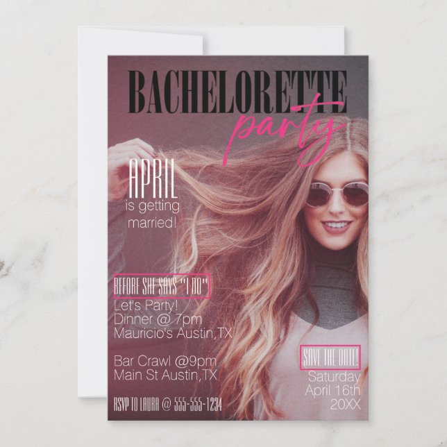 Invitation Couverture Magazine Avec Votre Photo Bachelorette  (Devant)